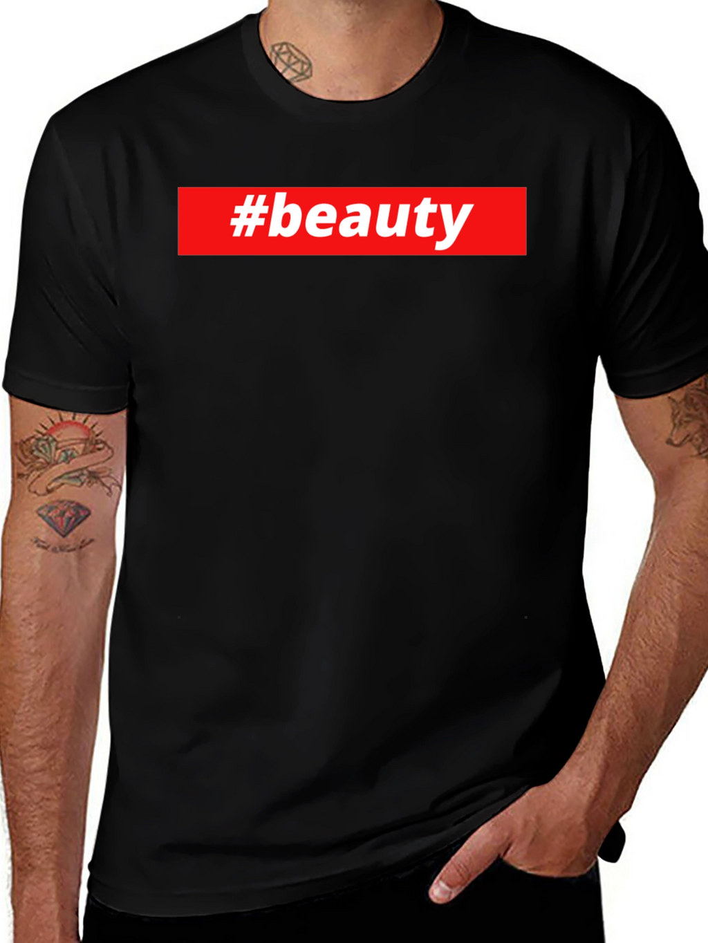 #beauty Graphic Tee - Stylish Black T-Shirt