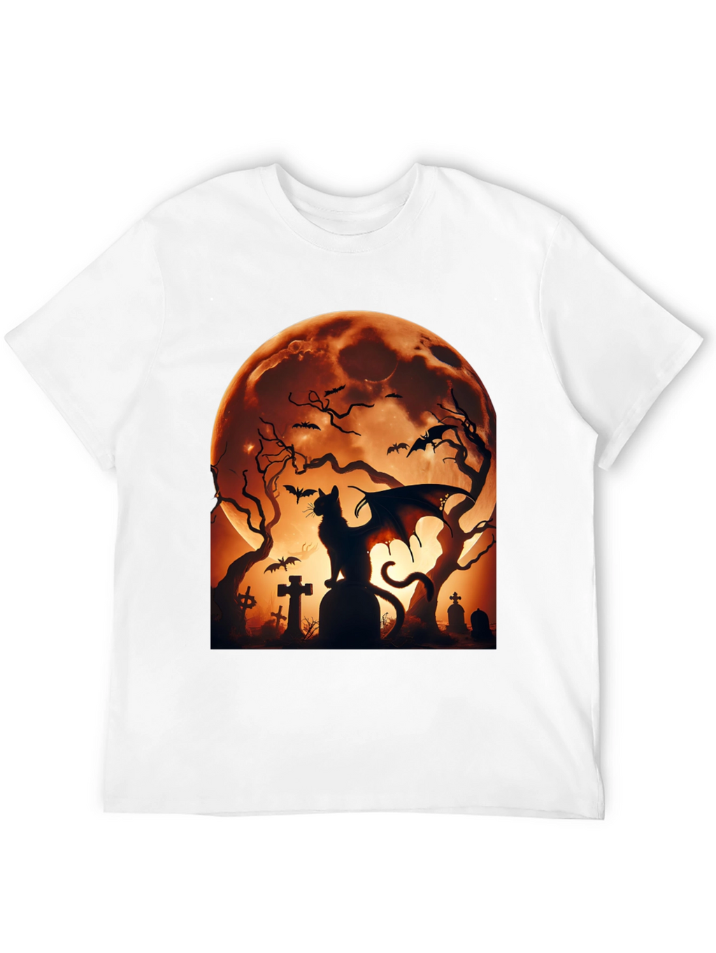 Halloween Cat Bat T-Shirt Spooky Graveyard Design