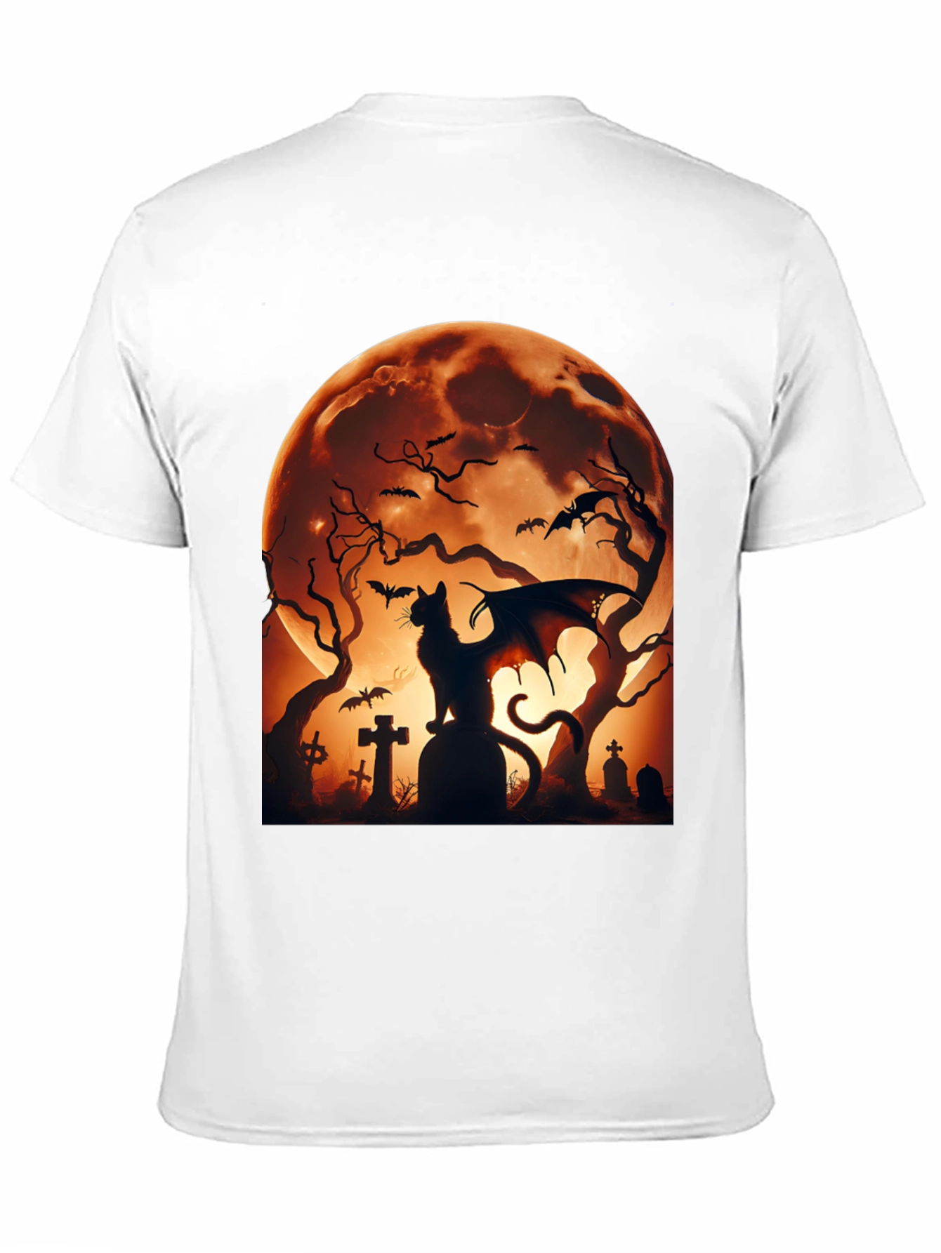 Halloween Cat Bat T-Shirt Spooky Graveyard Design