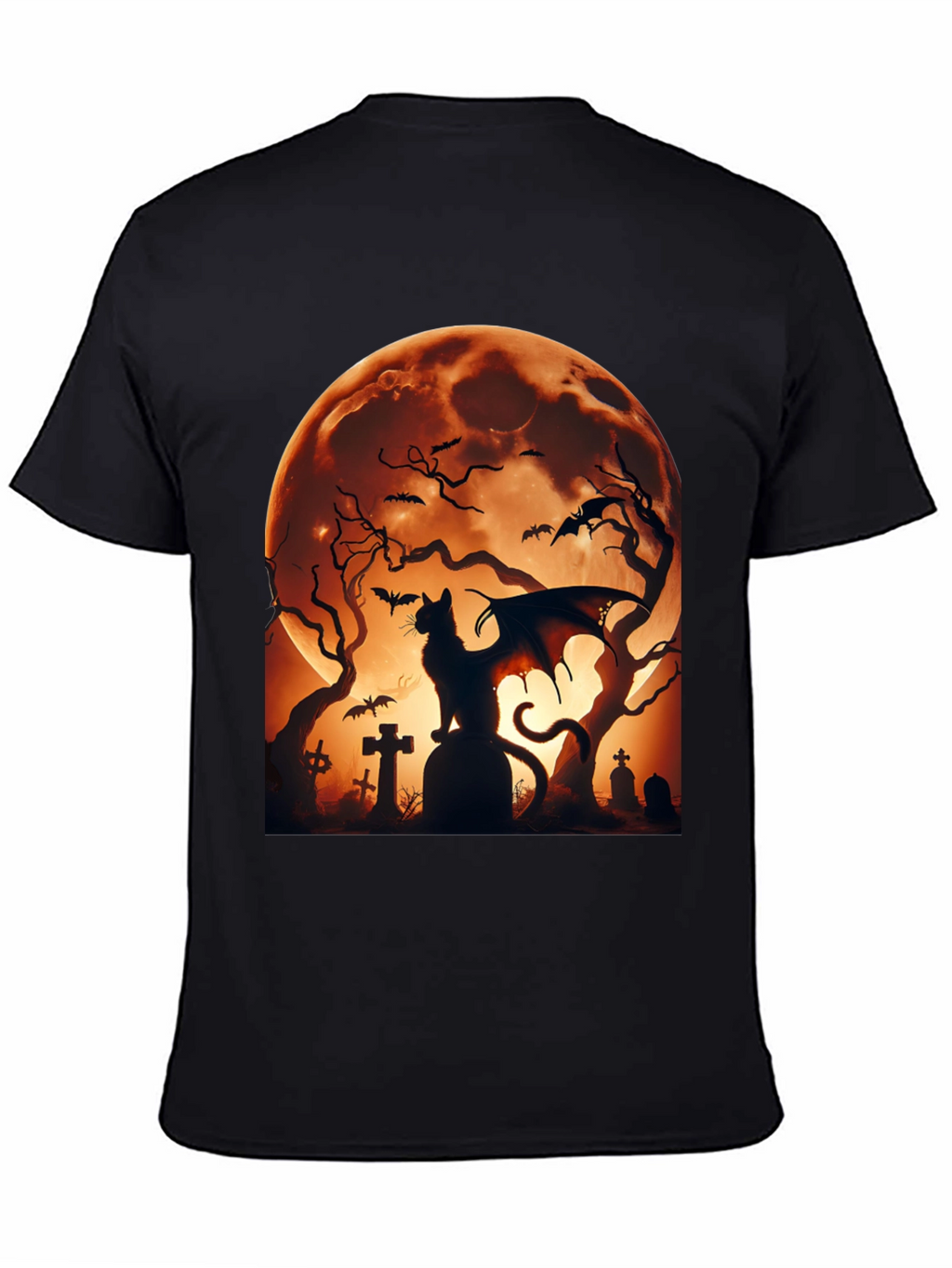 Halloween Cat Bat T-Shirt Spooky Graveyard Design