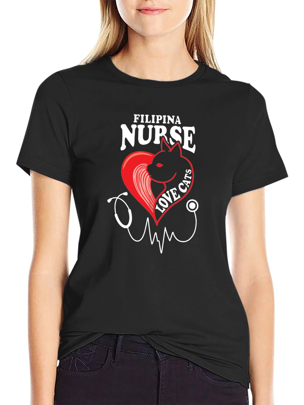 Filipina Nurse Love Cats Black T-Shirt