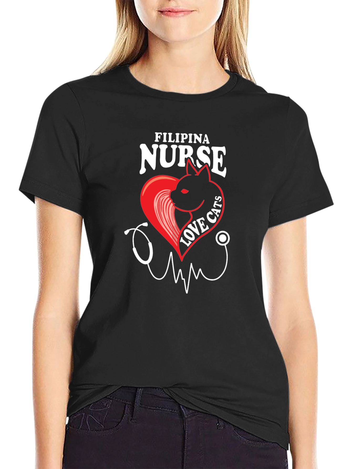 Filipina Nurse Love Cats Black T-Shirt