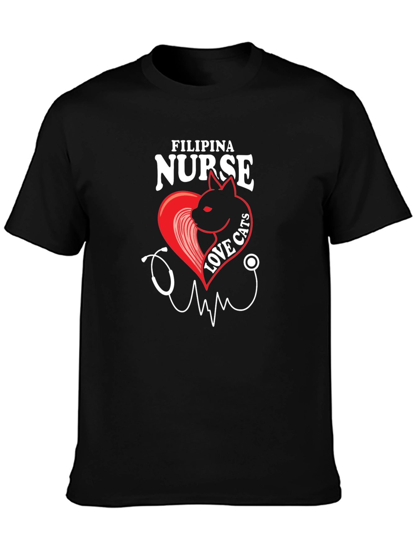 Filipina Nurse Love Cats Black T-Shirt