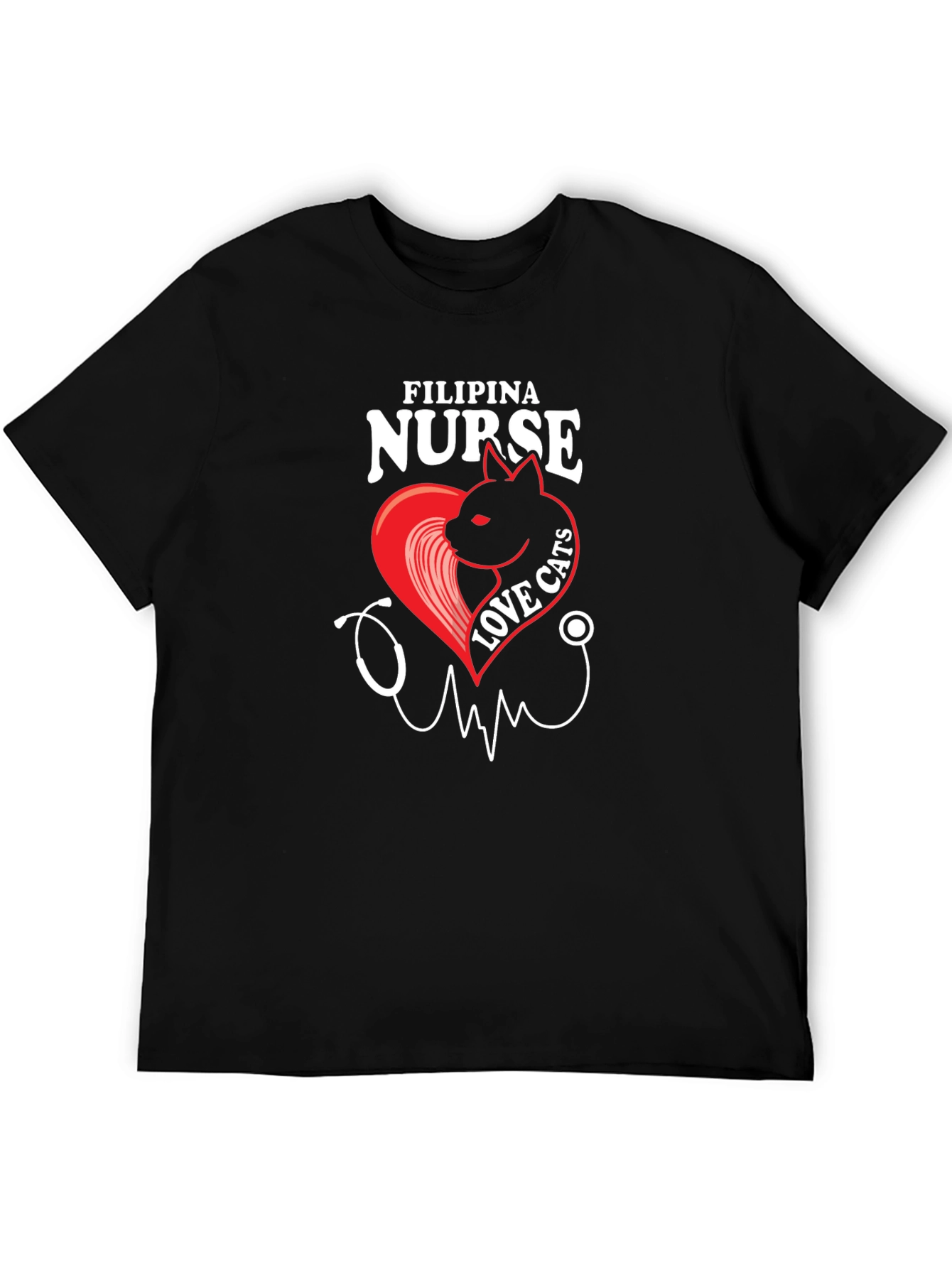 Filipina Nurse Love Cats Black T-Shirt