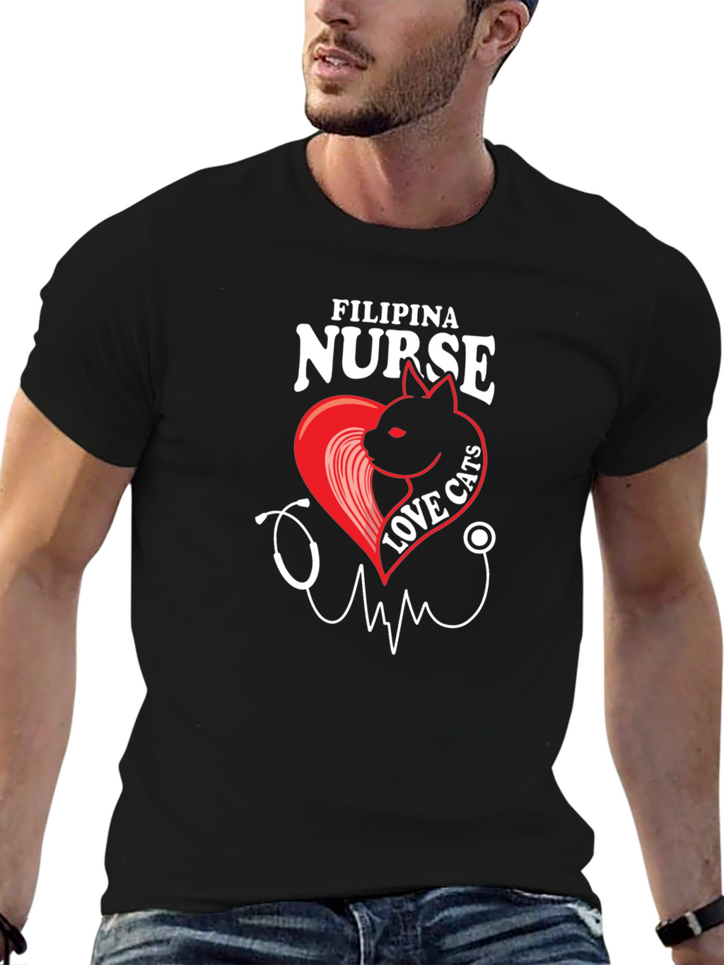 Filipina Nurse Love Cats Black T-Shirt