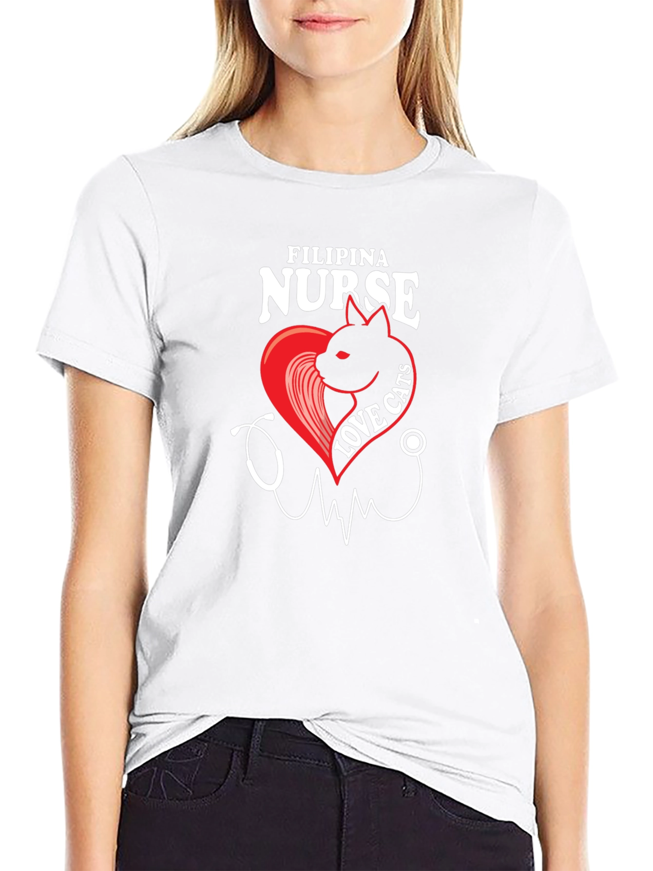 Filipina Nurse Love Cats Black T-Shirt