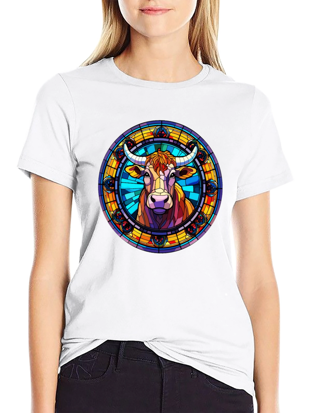 Stained Glass Cow Graphic Tee - Black