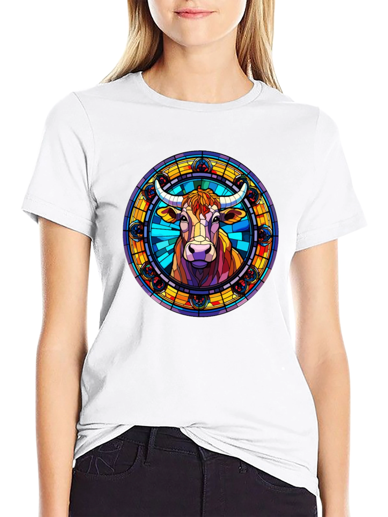Stained Glass Cow Graphic Tee - Black