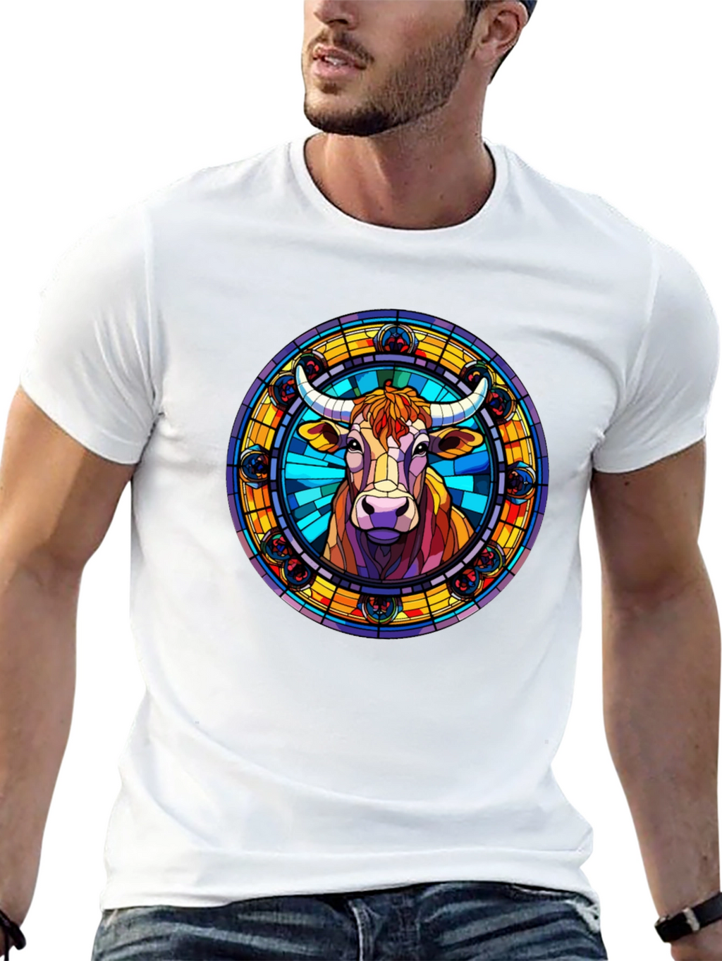 Stained Glass Cow Graphic Tee - Black
