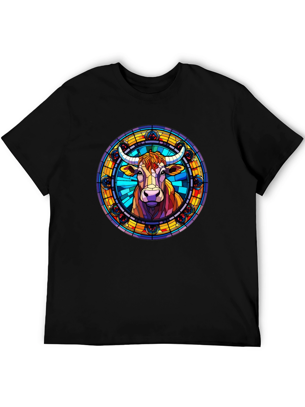 Stained Glass Cow Graphic Tee - Black