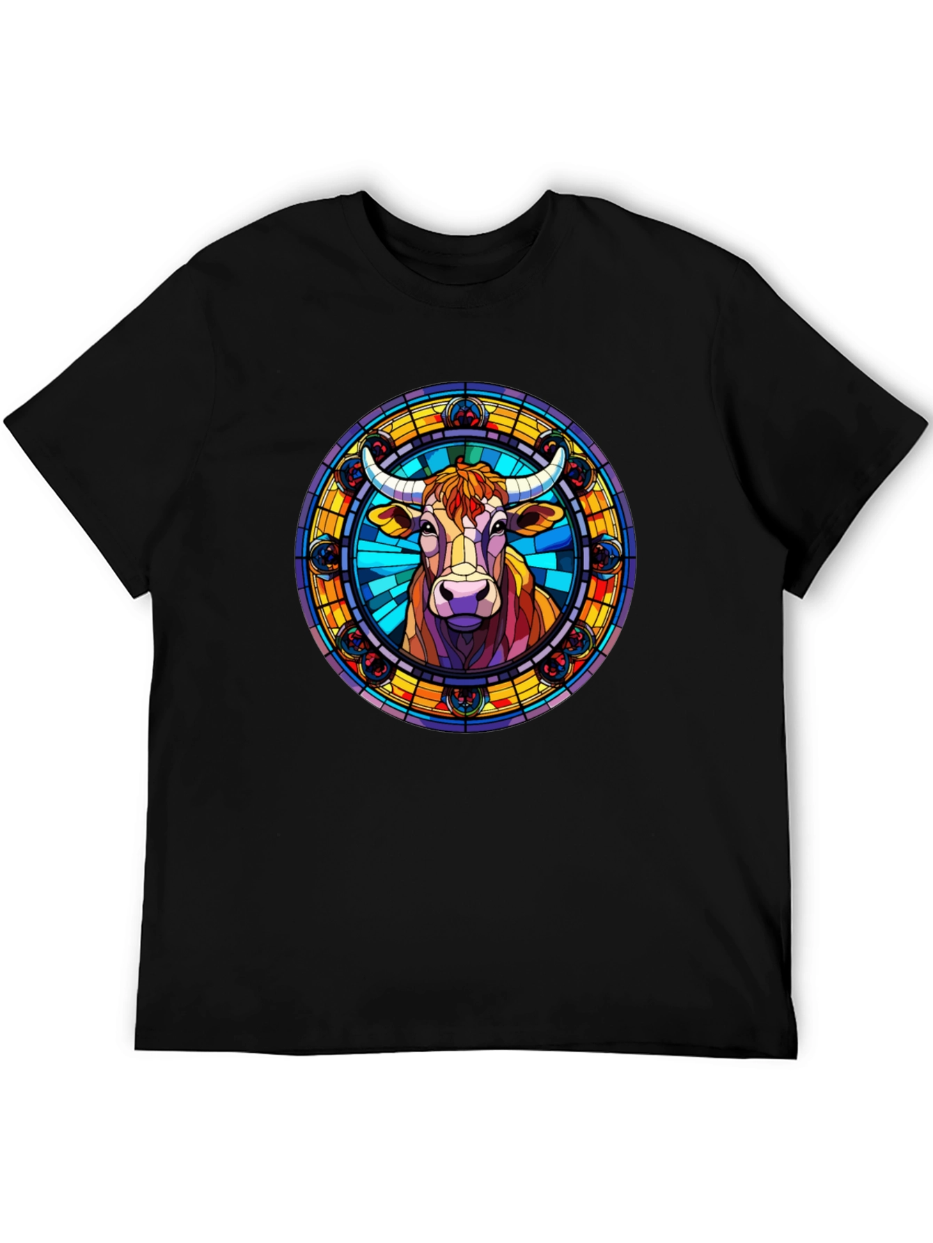 Stained Glass Cow Graphic Tee - Black