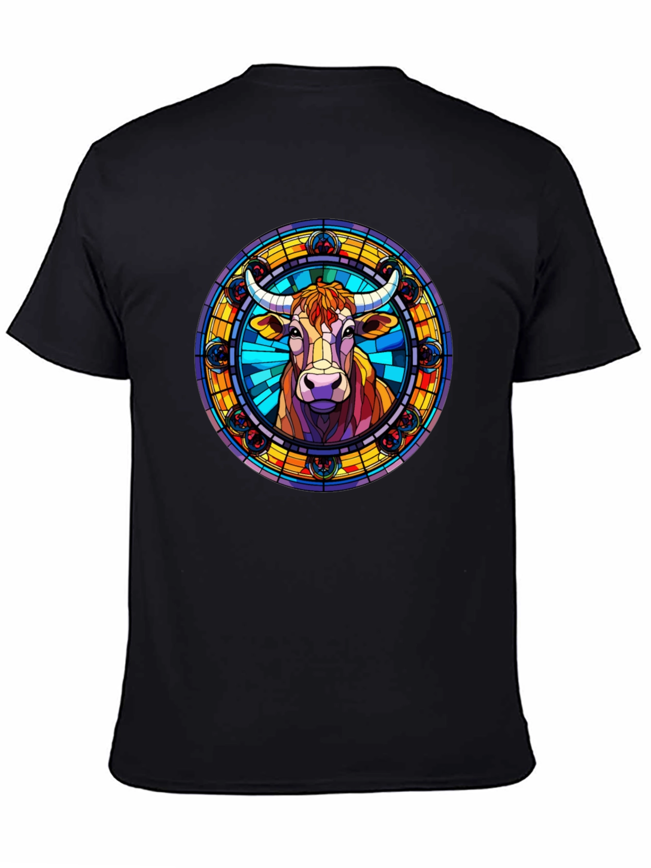 Stained Glass Cow Graphic Tee - Black