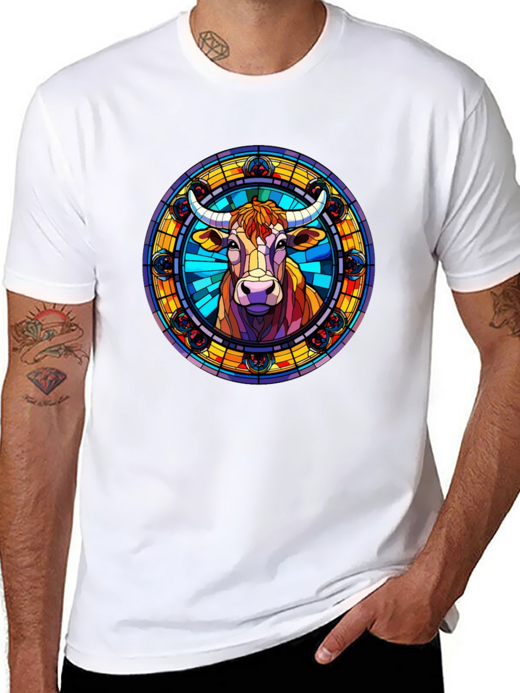 Stained Glass Cow Graphic Tee - Black