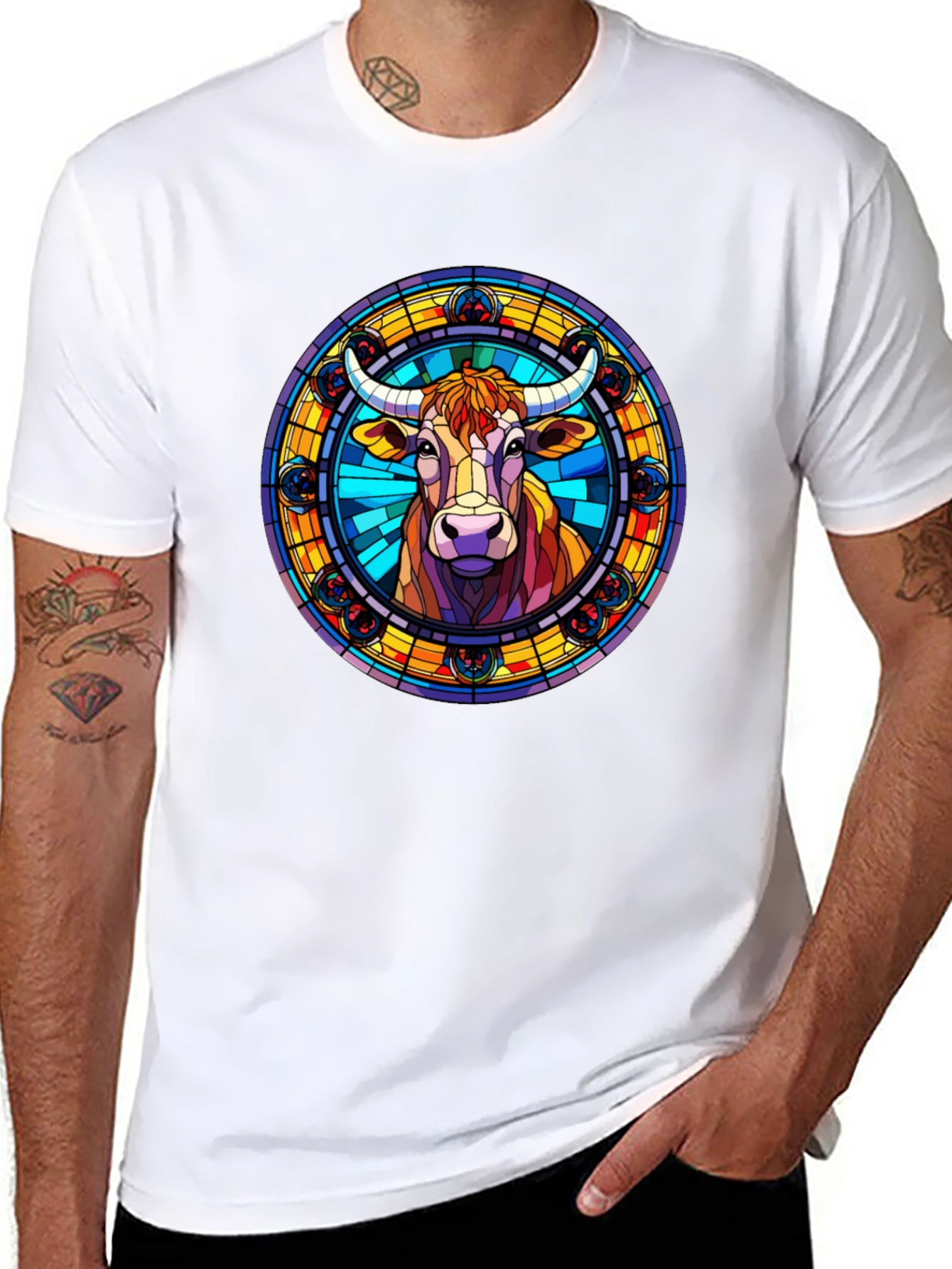 Stained Glass Cow Graphic Tee - Black