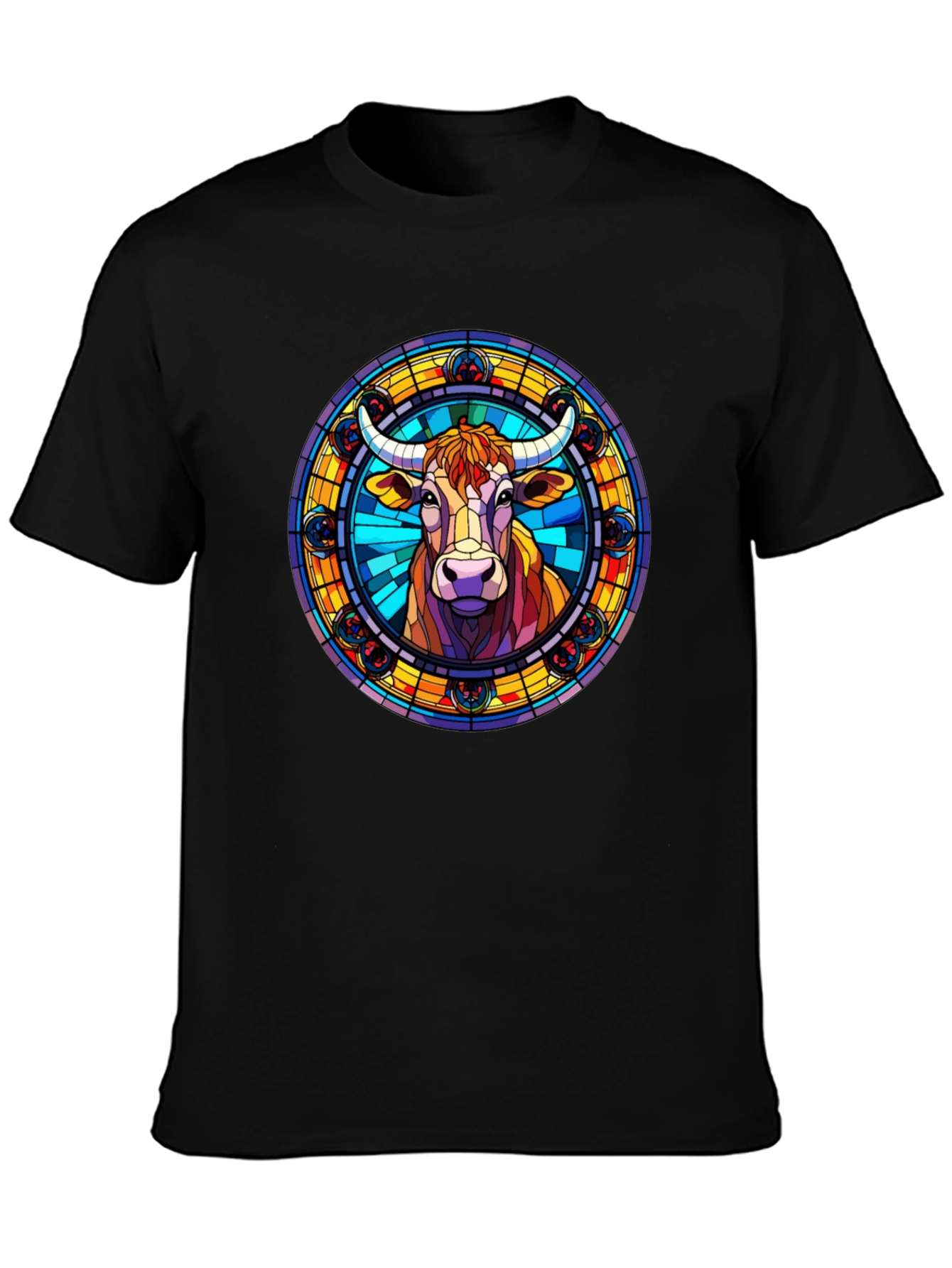 Stained Glass Cow Graphic Tee - Black