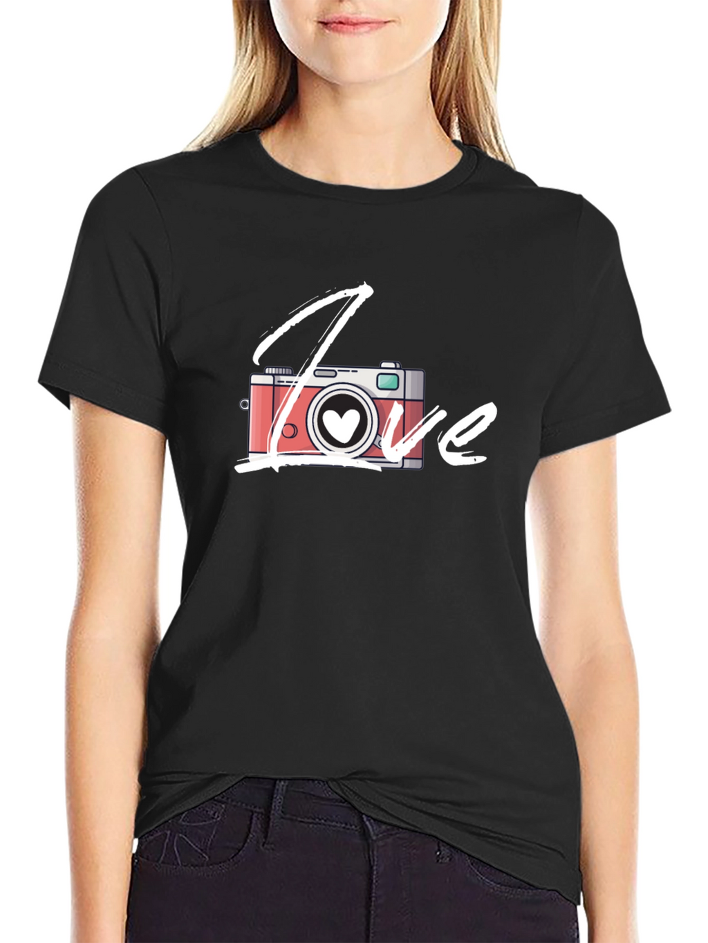 Love Camera T-Shirt - Black Cotton Graphic Tee