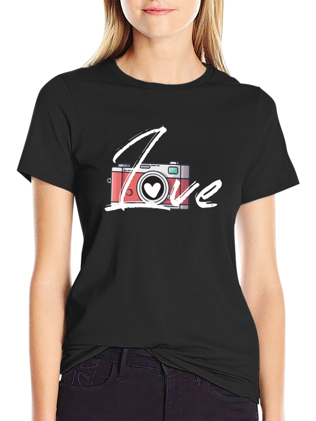 Love Camera T-Shirt - Black Cotton Graphic Tee