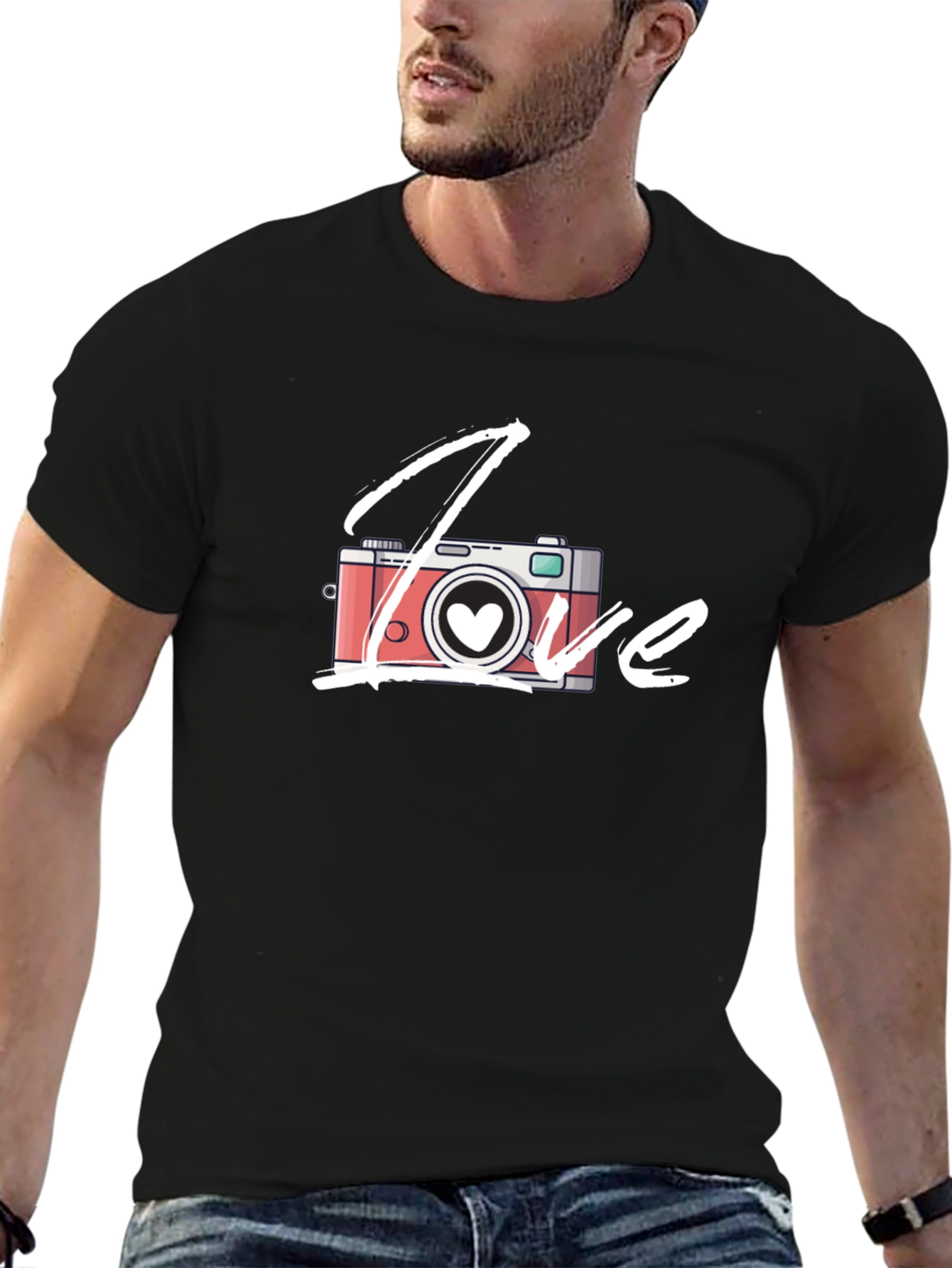 Love Camera T-Shirt - Black Cotton Graphic Tee