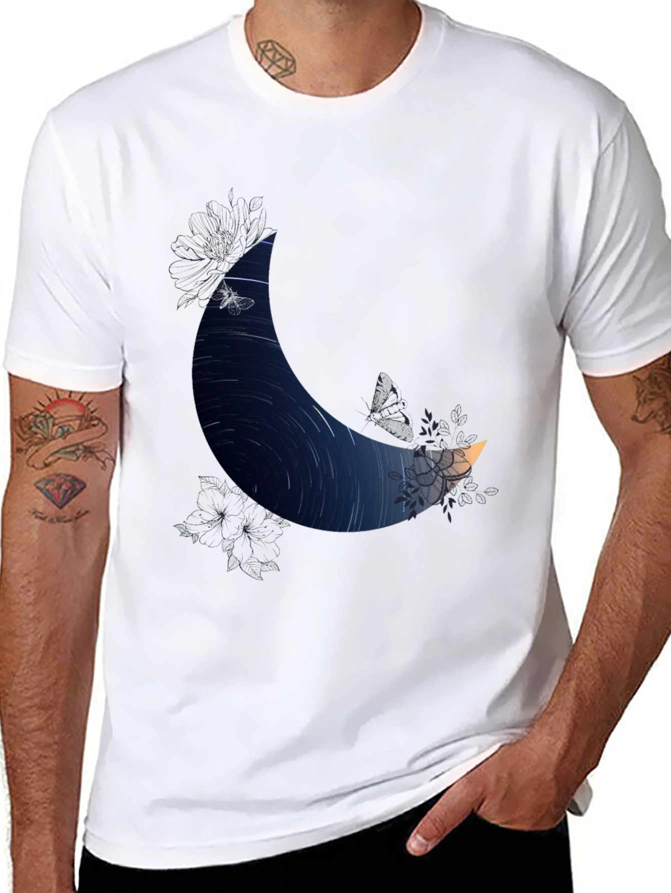 Crescent Moon Starry Night Graphic Tee