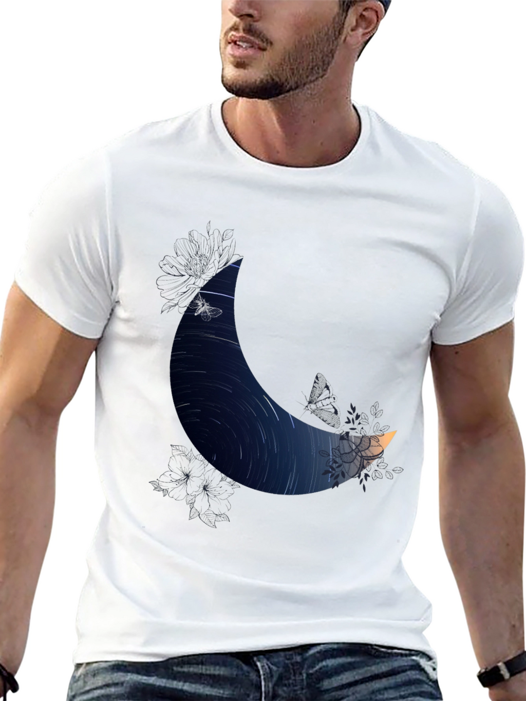 Crescent Moon Starry Night Graphic Tee