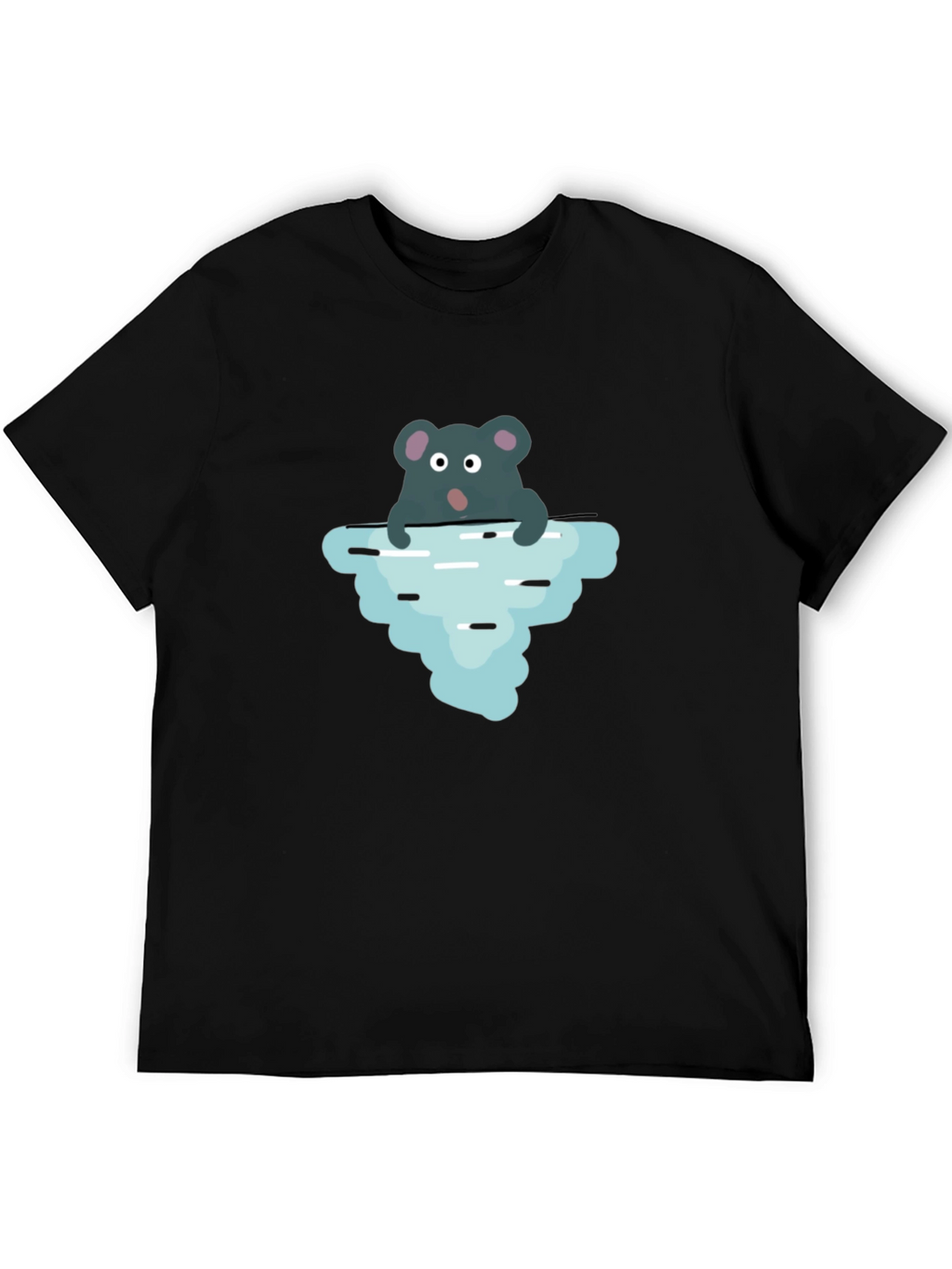 Cartoon Rat Iceberg Black T-Shirt