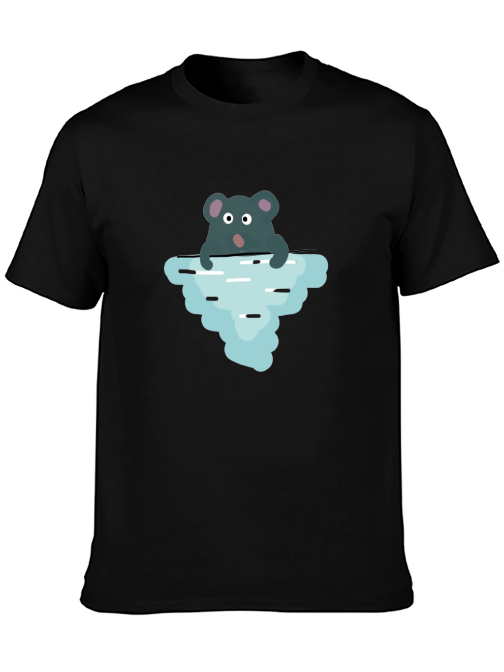Cartoon Rat Iceberg Black T-Shirt