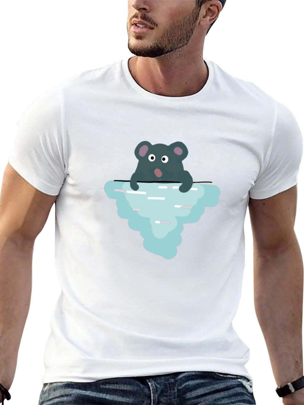 Cartoon Rat Iceberg Black T-Shirt