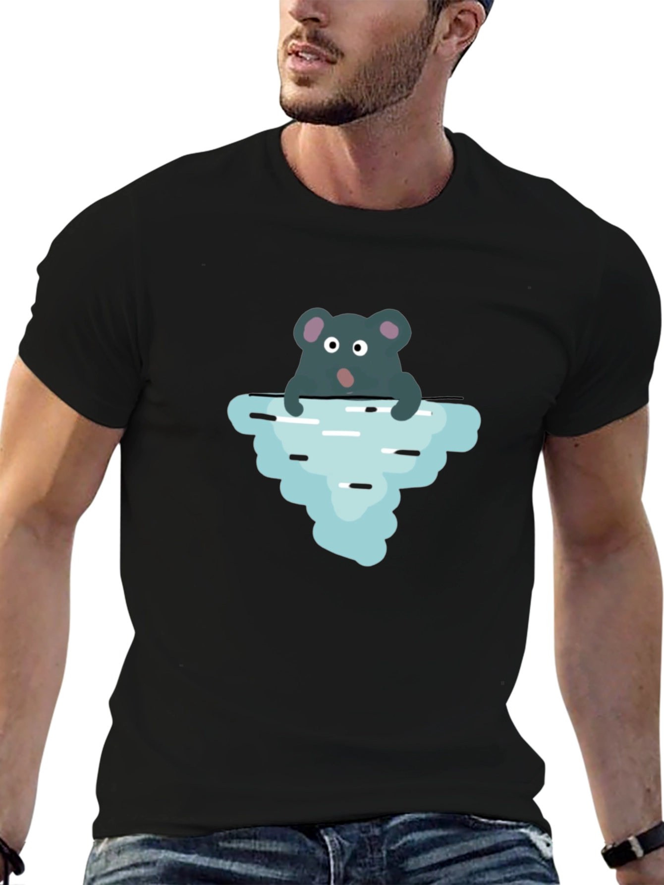 Cartoon Rat Iceberg Black T-Shirt