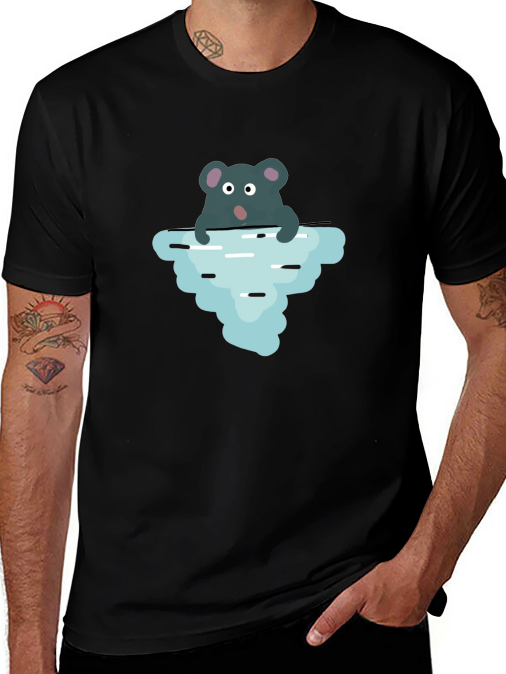 Cartoon Rat Iceberg Black T-Shirt