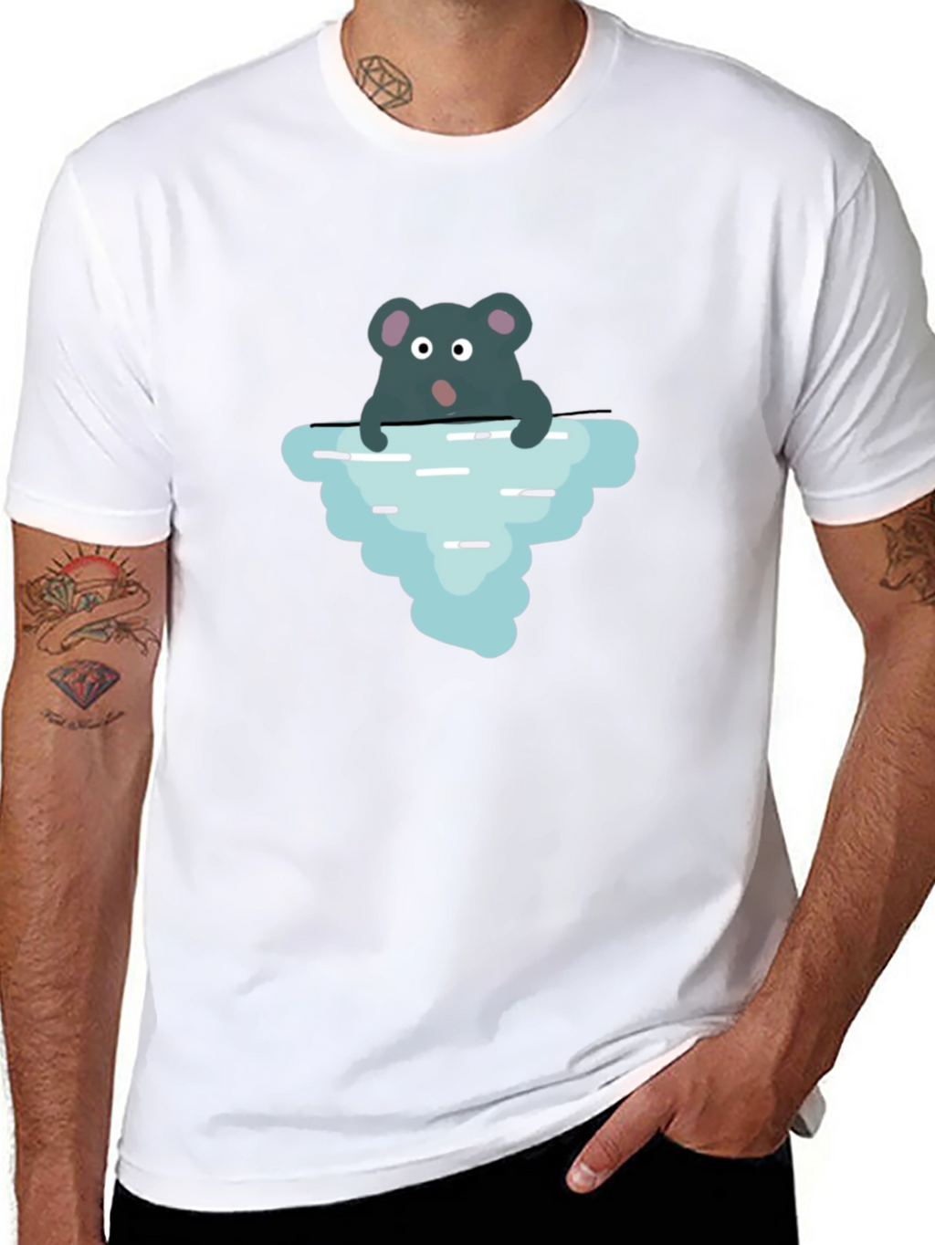 Cartoon Rat Iceberg Black T-Shirt