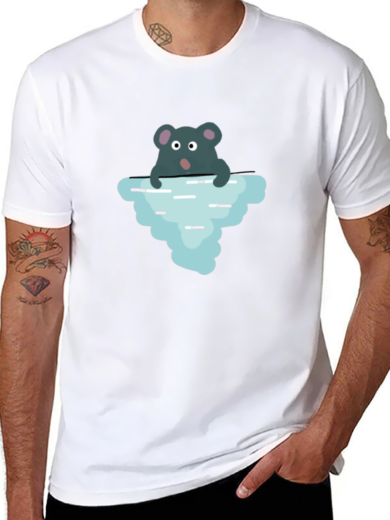 Cartoon Rat Iceberg Black T-Shirt