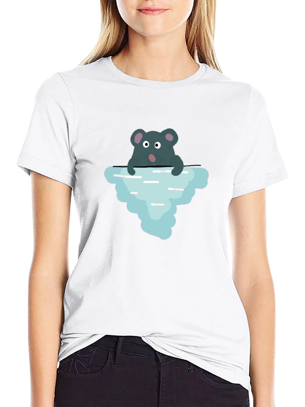 Cartoon Rat Iceberg Black T-Shirt
