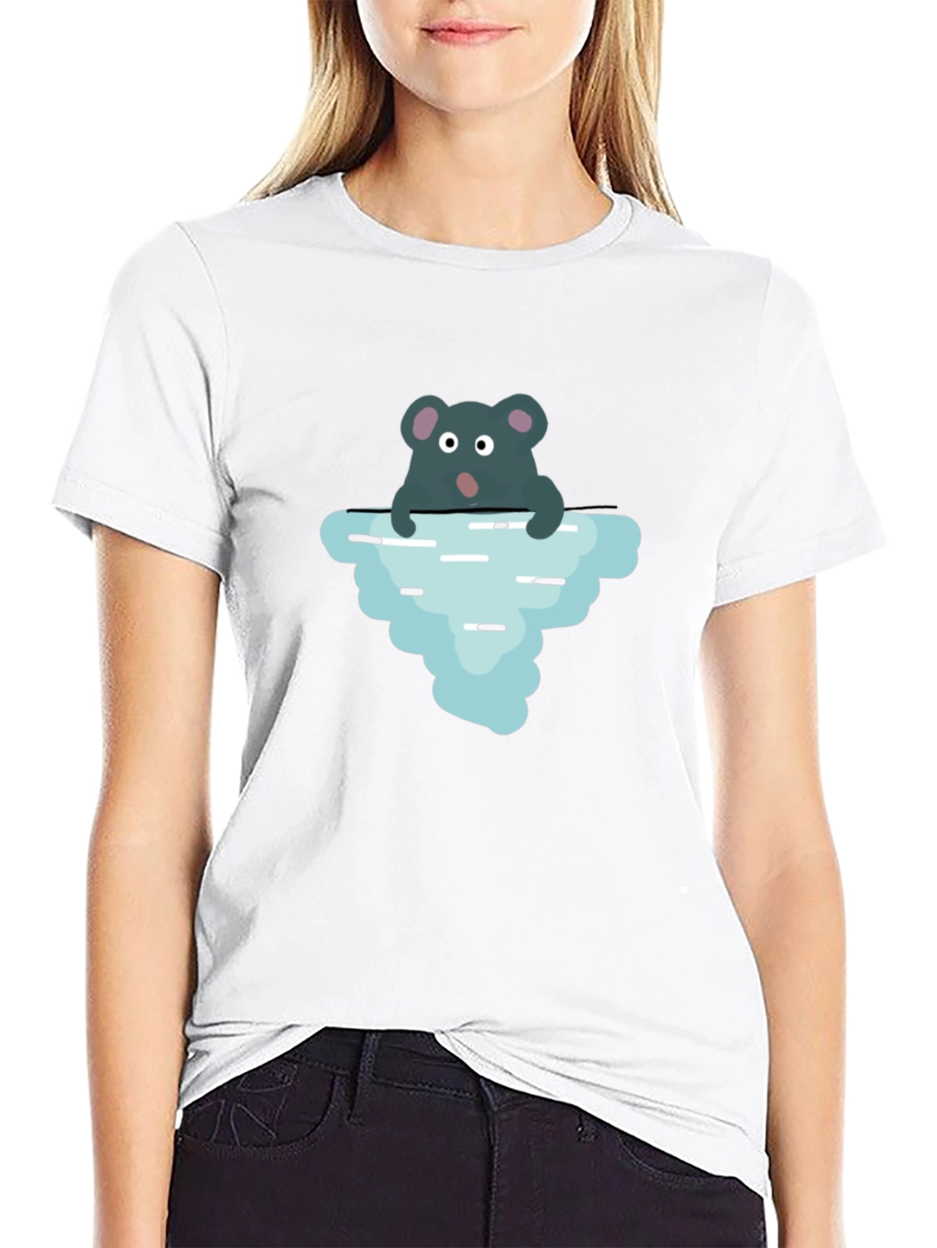 Cartoon Rat Iceberg Black T-Shirt