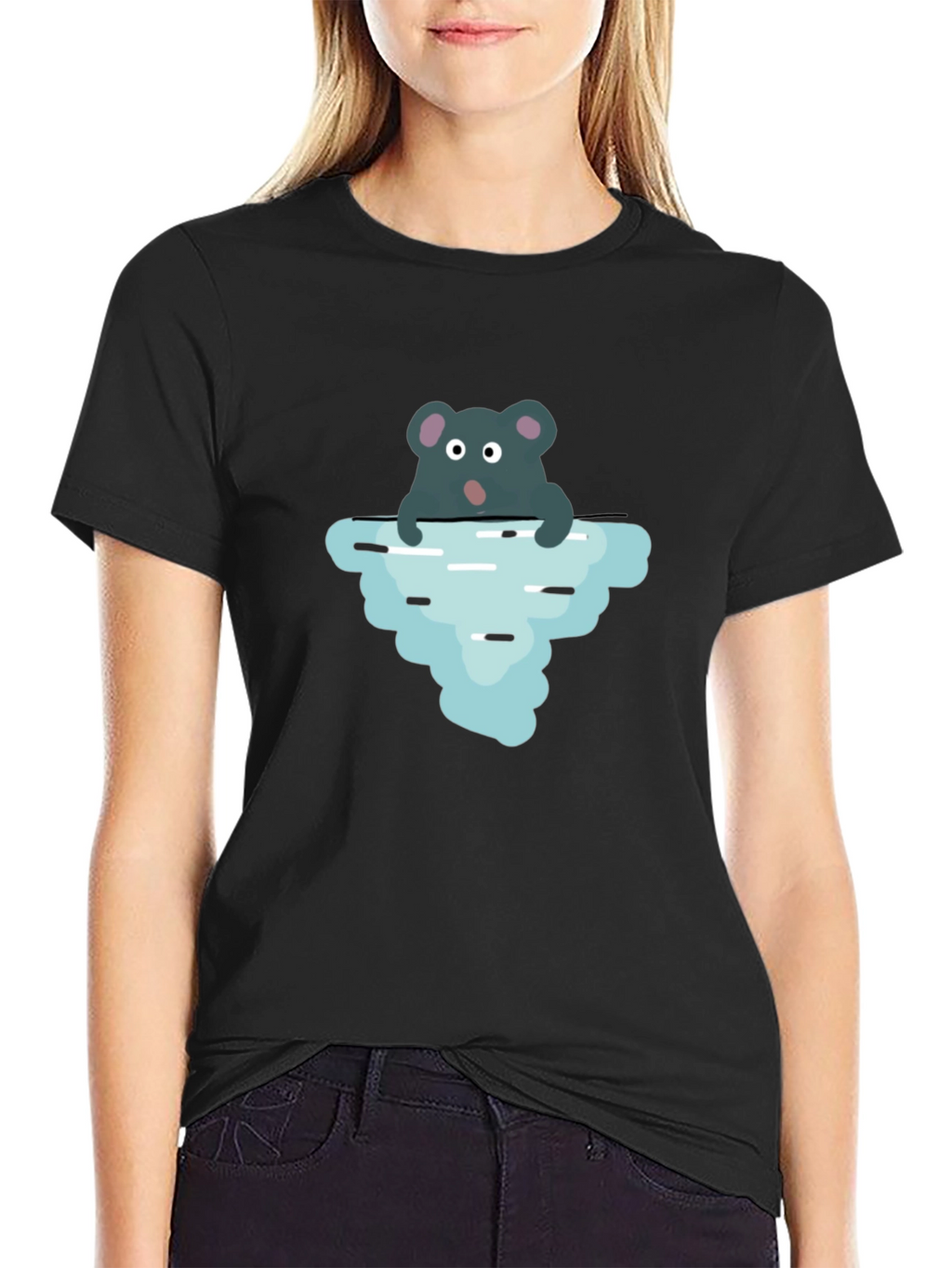 Cartoon Rat Iceberg Black T-Shirt