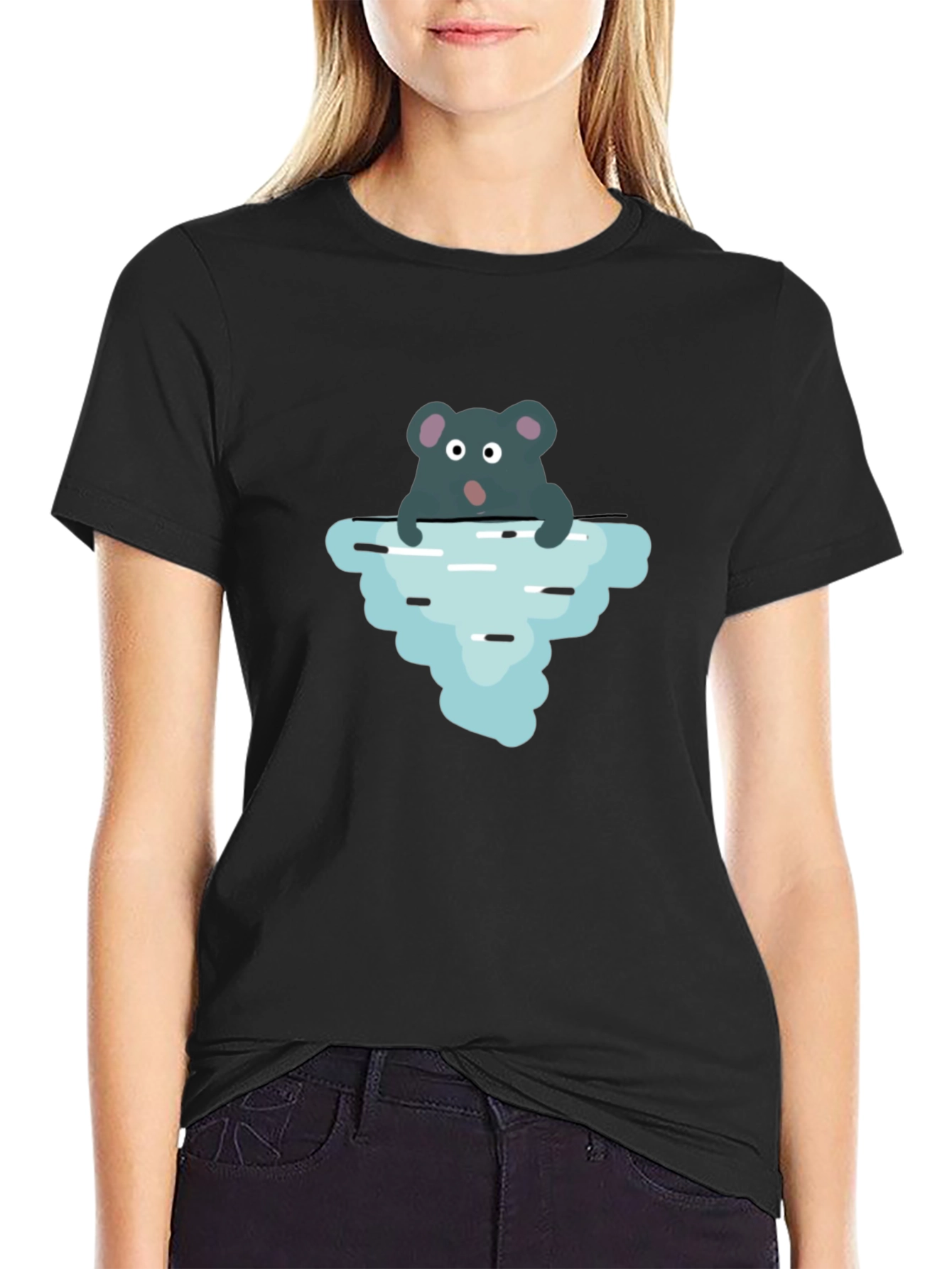 Cartoon Rat Iceberg Black T-Shirt