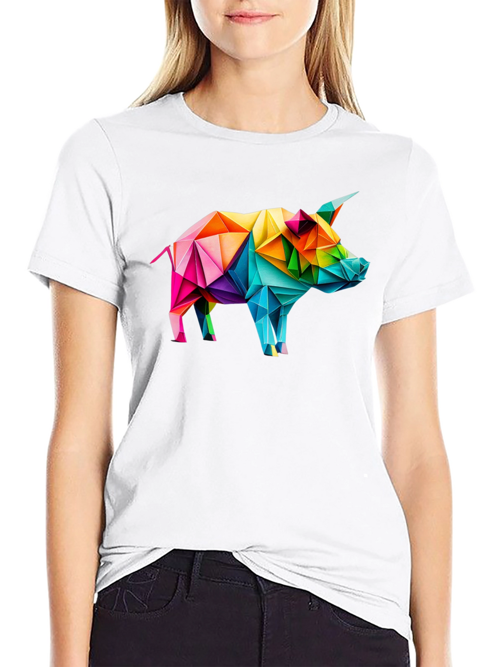 Geometric Pig Graphic Tee - Black Unisex T-Shirt