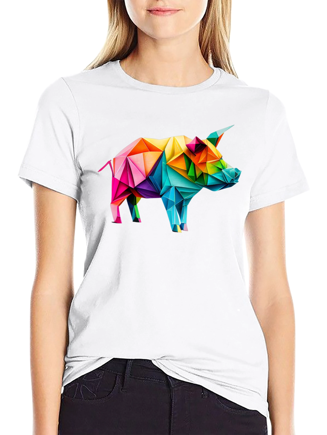 Geometric Pig Graphic Tee - Black Unisex T-Shirt