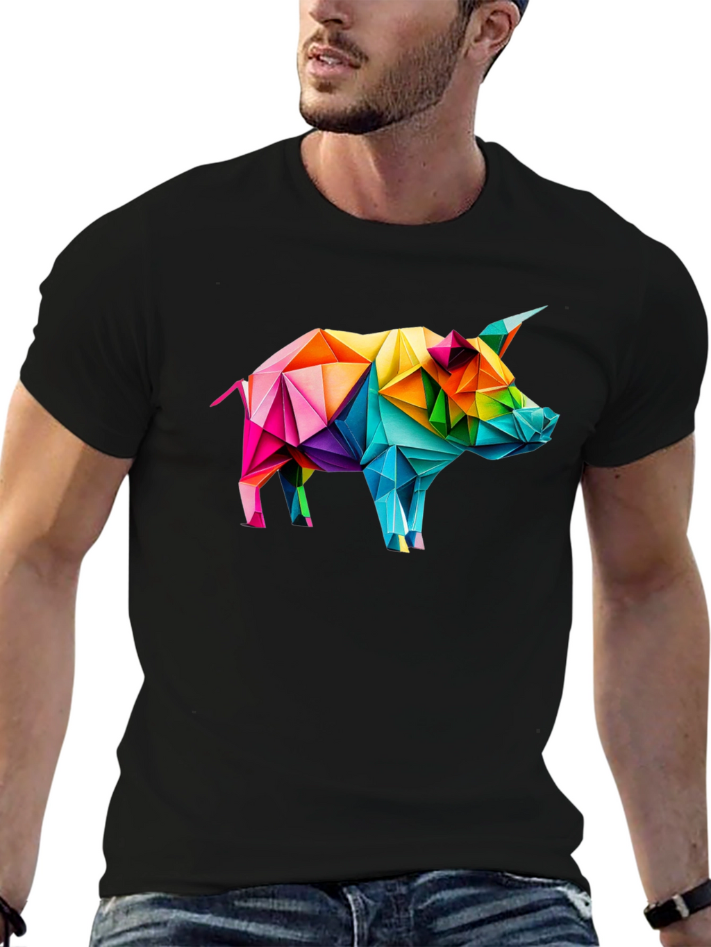 Geometric Pig Graphic Tee - Black Unisex T-Shirt