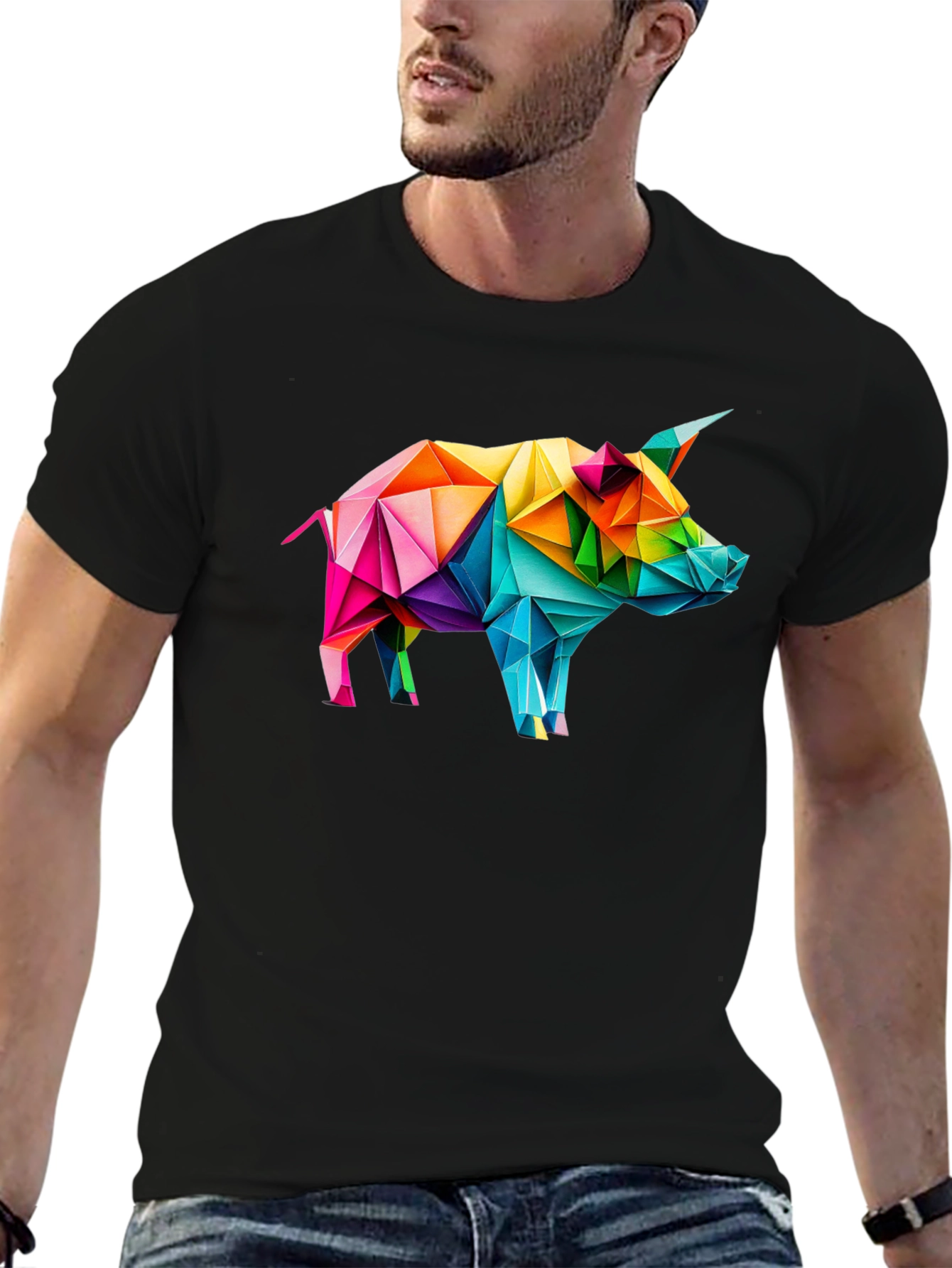 Geometric Pig Graphic Tee - Black Unisex T-Shirt