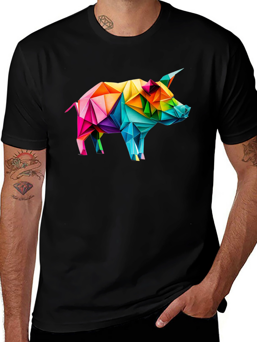 Geometric Pig Graphic Tee - Black Unisex T-Shirt