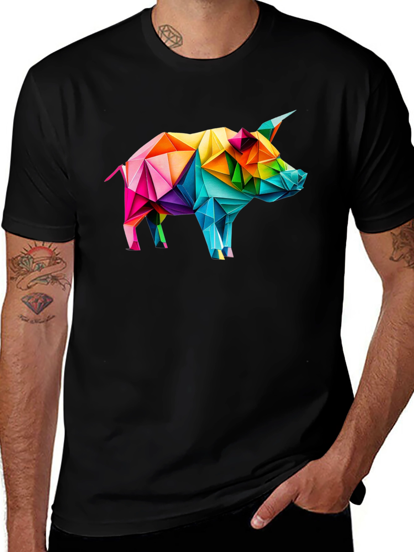 Geometric Pig Graphic Tee - Black Unisex T-Shirt