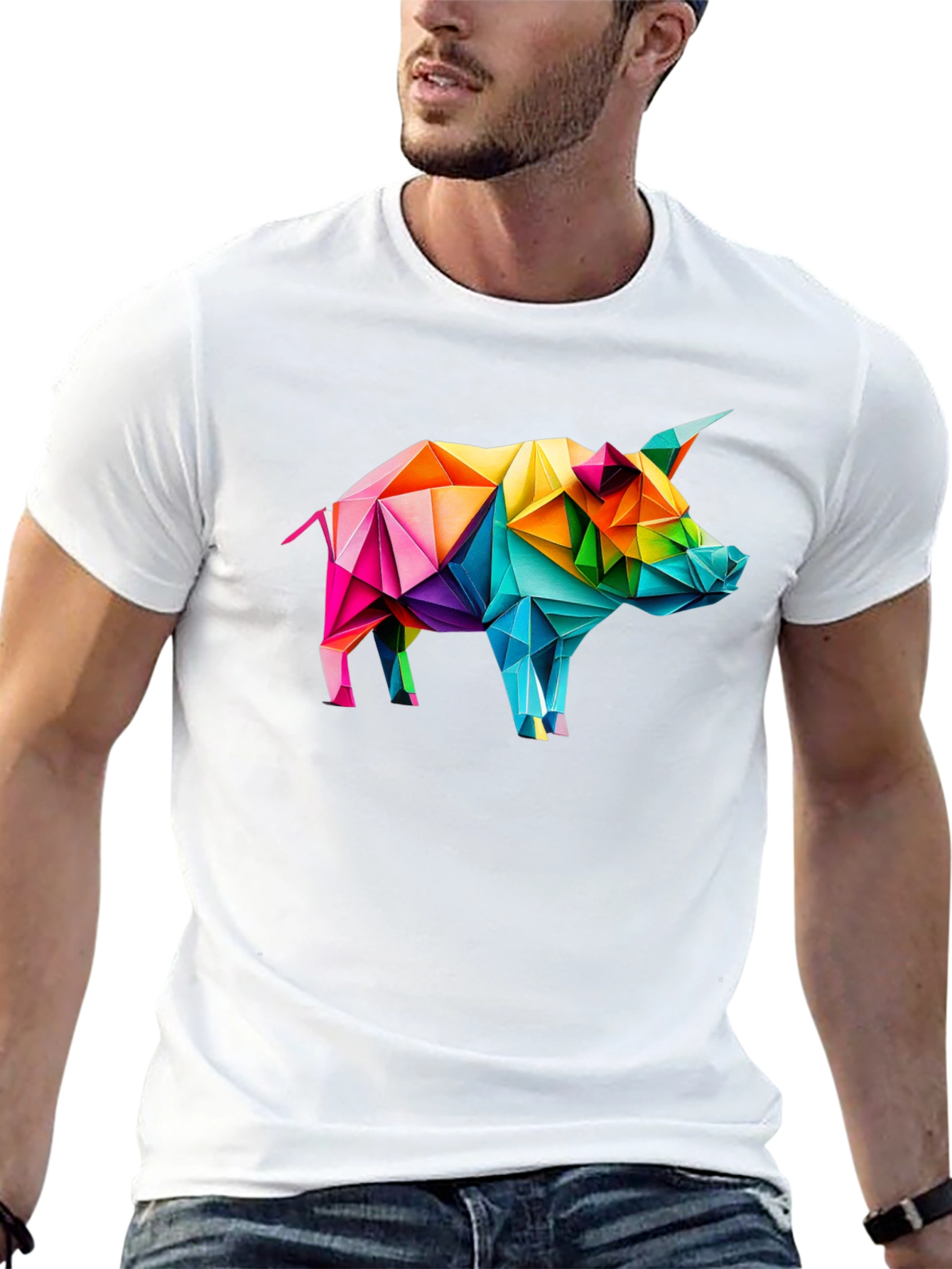 Geometric Pig Graphic Tee - Black Unisex T-Shirt