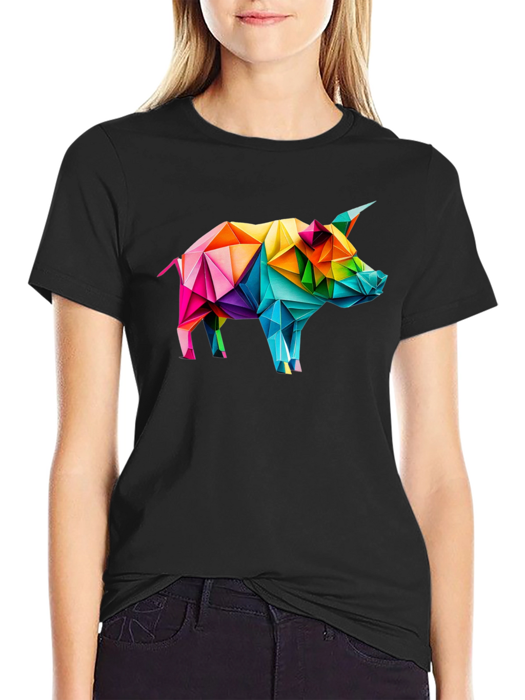 Geometric Pig Graphic Tee - Black Unisex T-Shirt