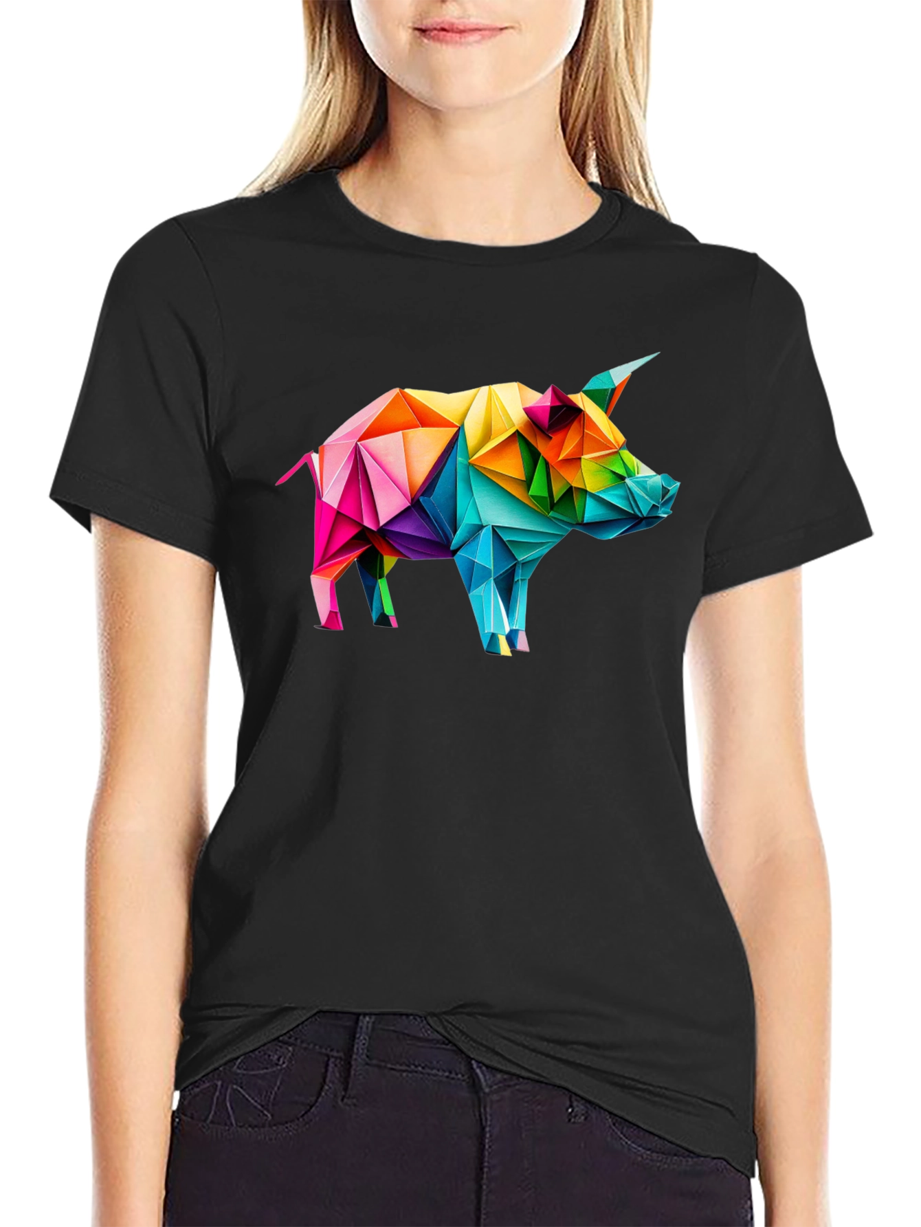Geometric Pig Graphic Tee - Black Unisex T-Shirt