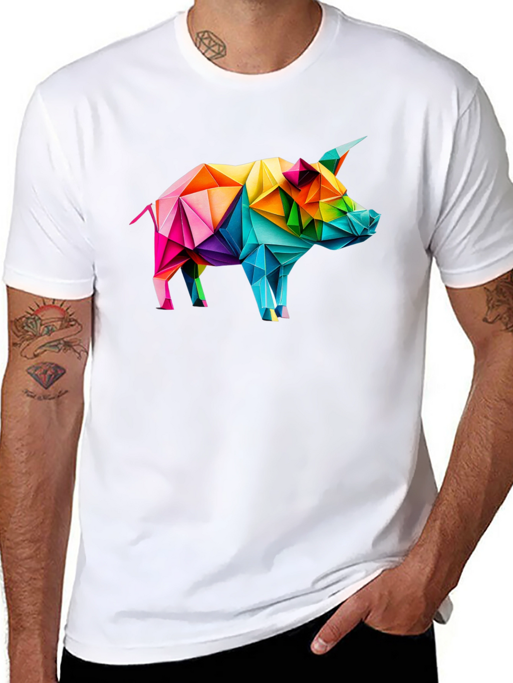 Geometric Pig Graphic Tee - Black Unisex T-Shirt