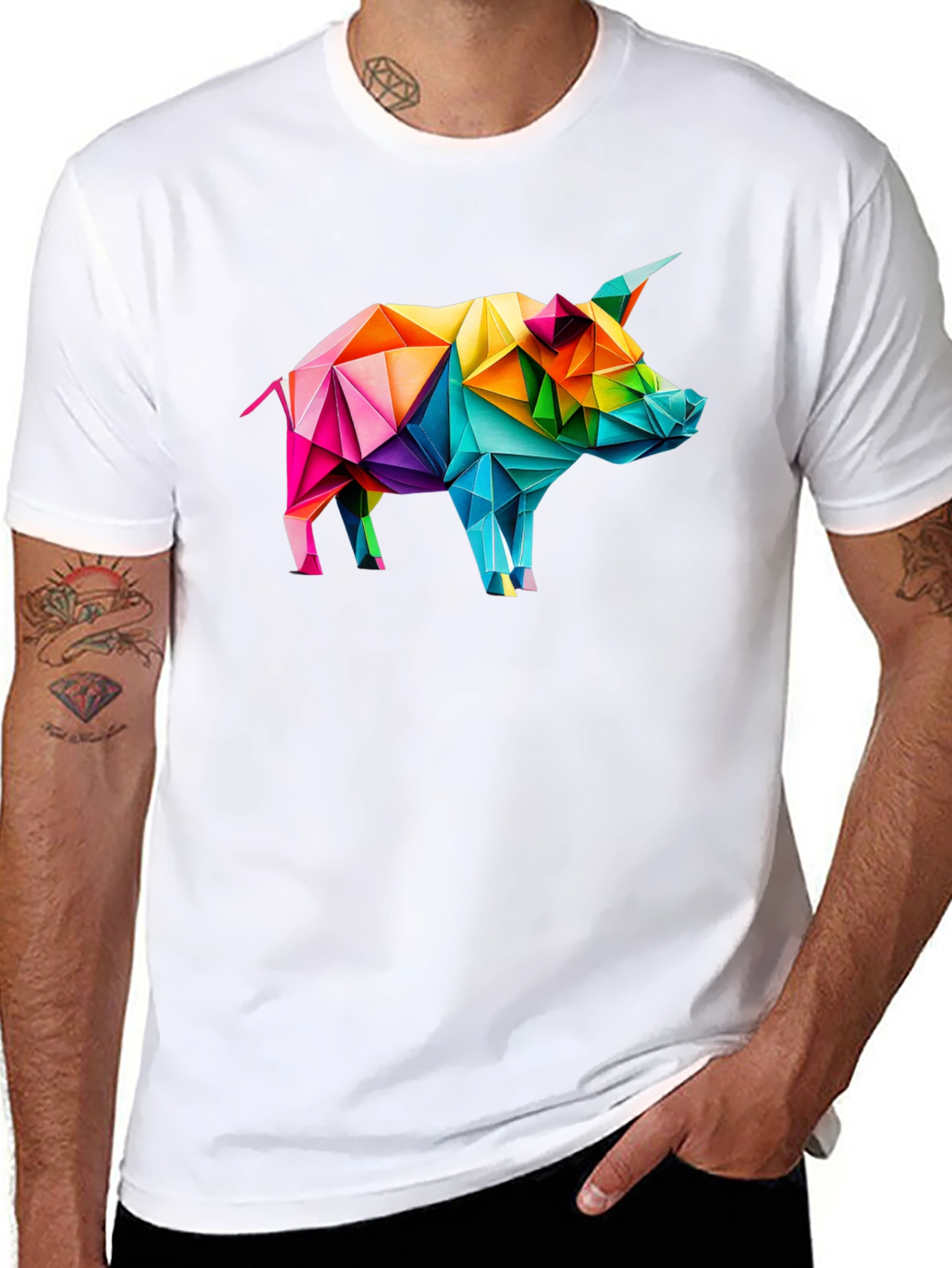 Geometric Pig Graphic Tee - Black Unisex T-Shirt