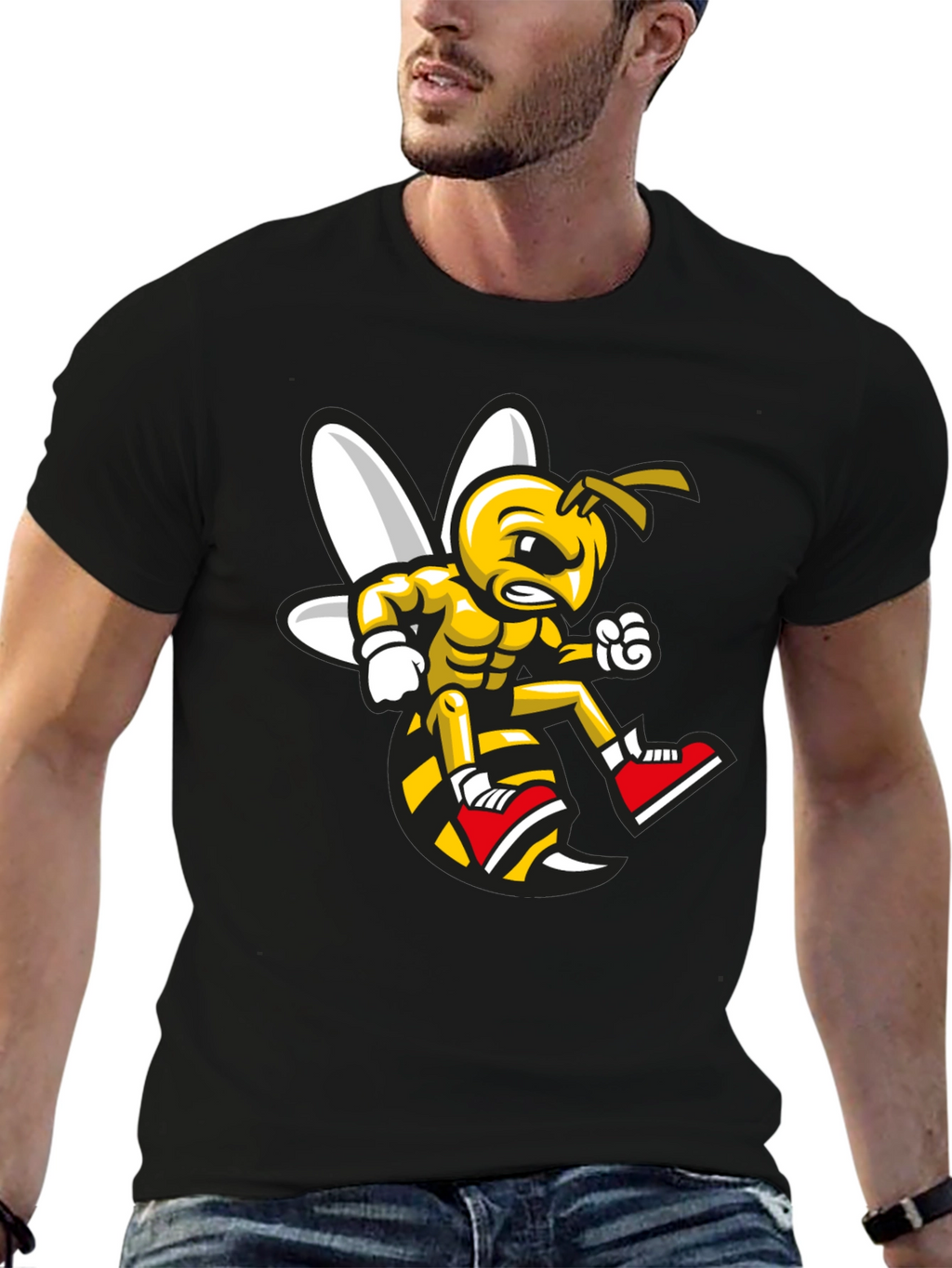 Angry Bee Graphic Tee - Black Cotton Shirt