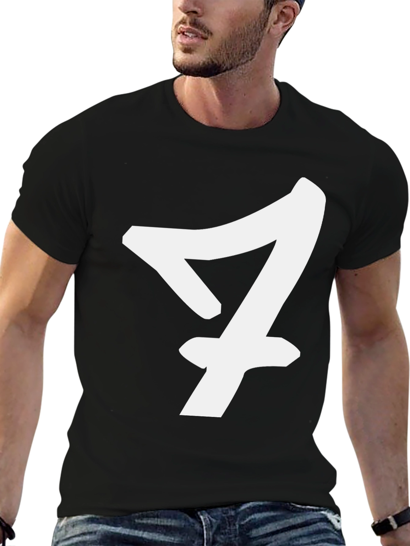Bold Number Seven Graphic Tee - Black Cotton