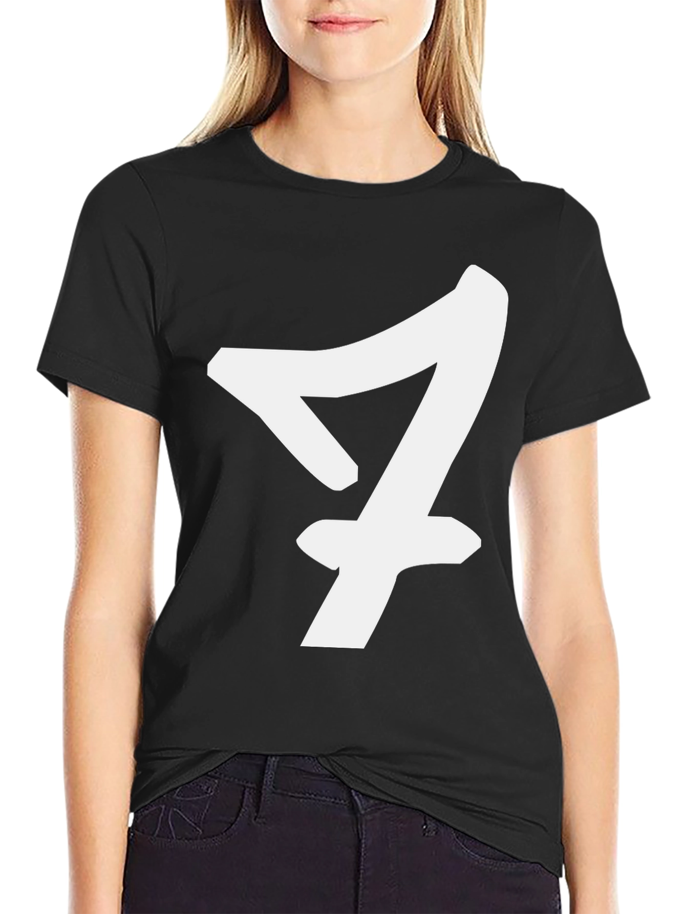 Bold Number Seven Graphic Tee - Black Cotton
