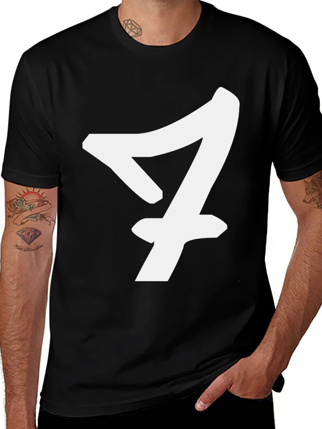 Bold Number Seven Graphic Tee - Black Cotton